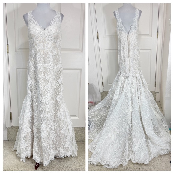 oleg cassini lace trumpet wedding dress - Picture 4 of 16